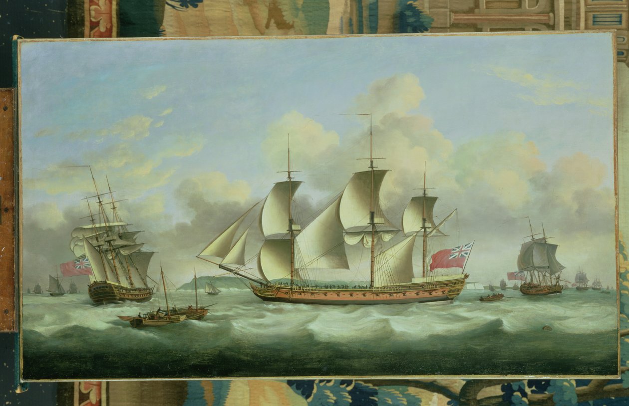 ثلاث فرقاطات بريطانية في الخارج ، 1782 بواسطة توماس لوني