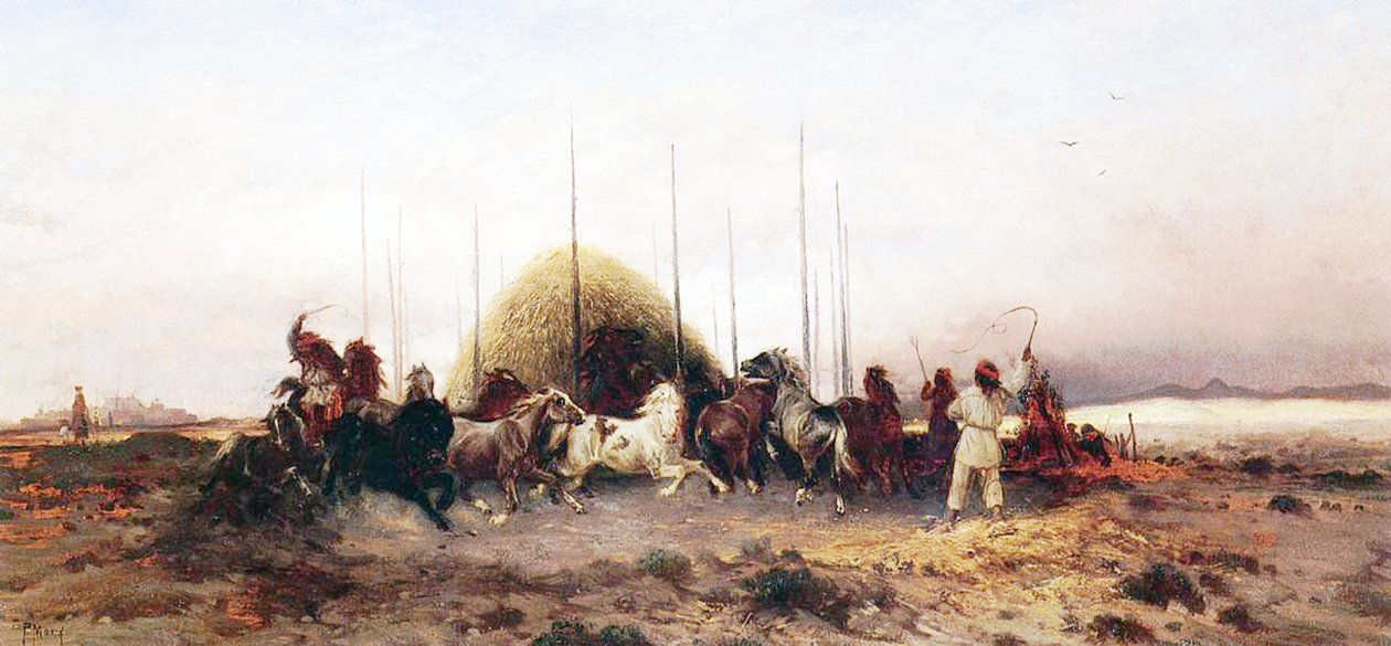 دراس القمح ، نيو مكسيكو ، c.1883 بواسطة توماس موران