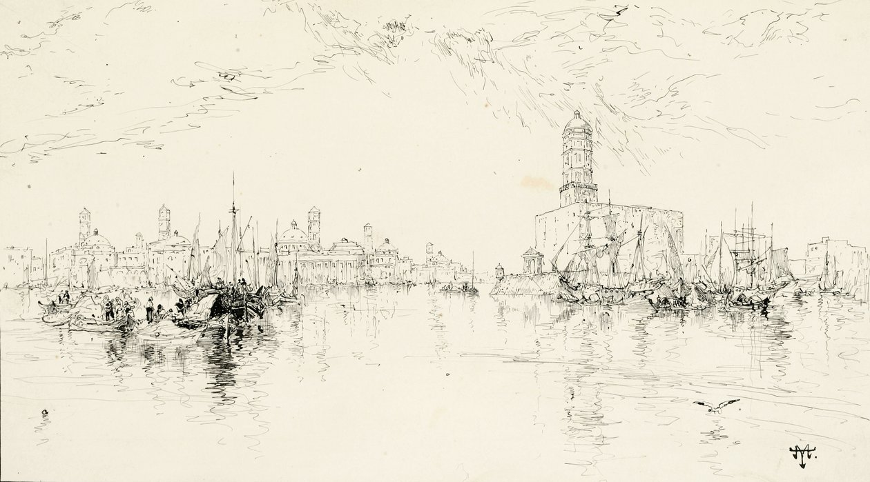Verz Cruz ، Mexico Harbour ، 1885 (قلم وحبر على لوح الرسم التوضيحي الكريمي) بواسطة توماس موران