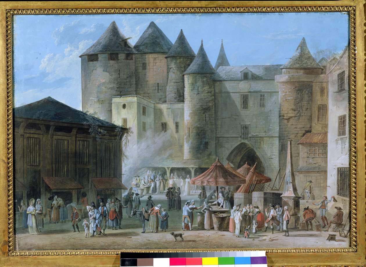 The Place de l&39;Apport-Paris أمام Grand Chatelet ، قبل 1802 (مرحاض وجواش على ورق) بواسطة توماس نوديت