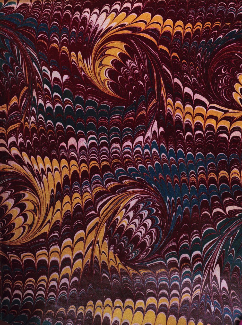 Paper_marbling الورق الرخامي من داخل الغلاف الأمامي للكتاب ، ثعابين أستراليا ، كتالوج مصور (1869) بواسطة توماس ريتشاردز