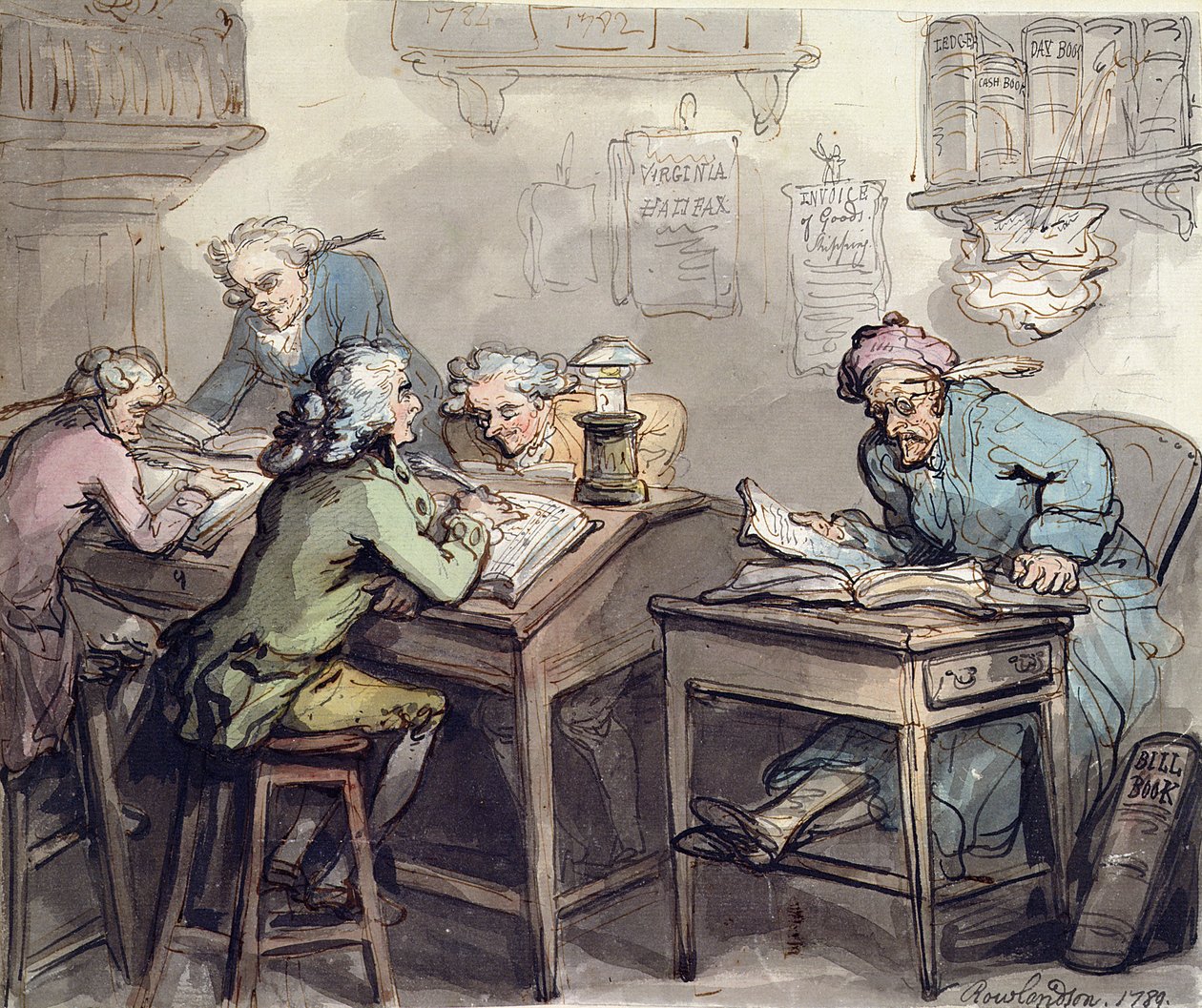مكتب التاجر ، 1789 (قلم وحبر ومرحاض على الجرافيت على ورق) بواسطة توماس رولاندسون