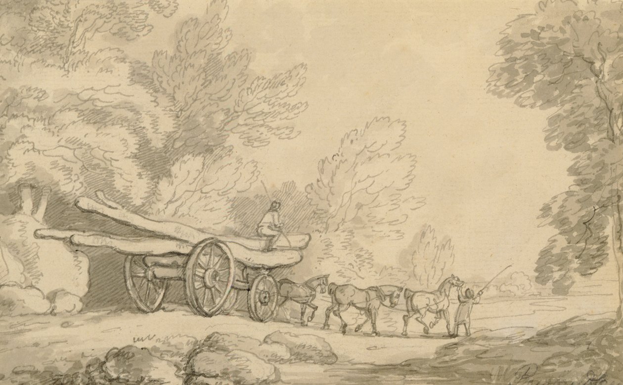عربة خشبية ، c.1790 (قلم وحبر مع طلاء فوق الجرافيت على الورق) بواسطة توماس رولاندسون