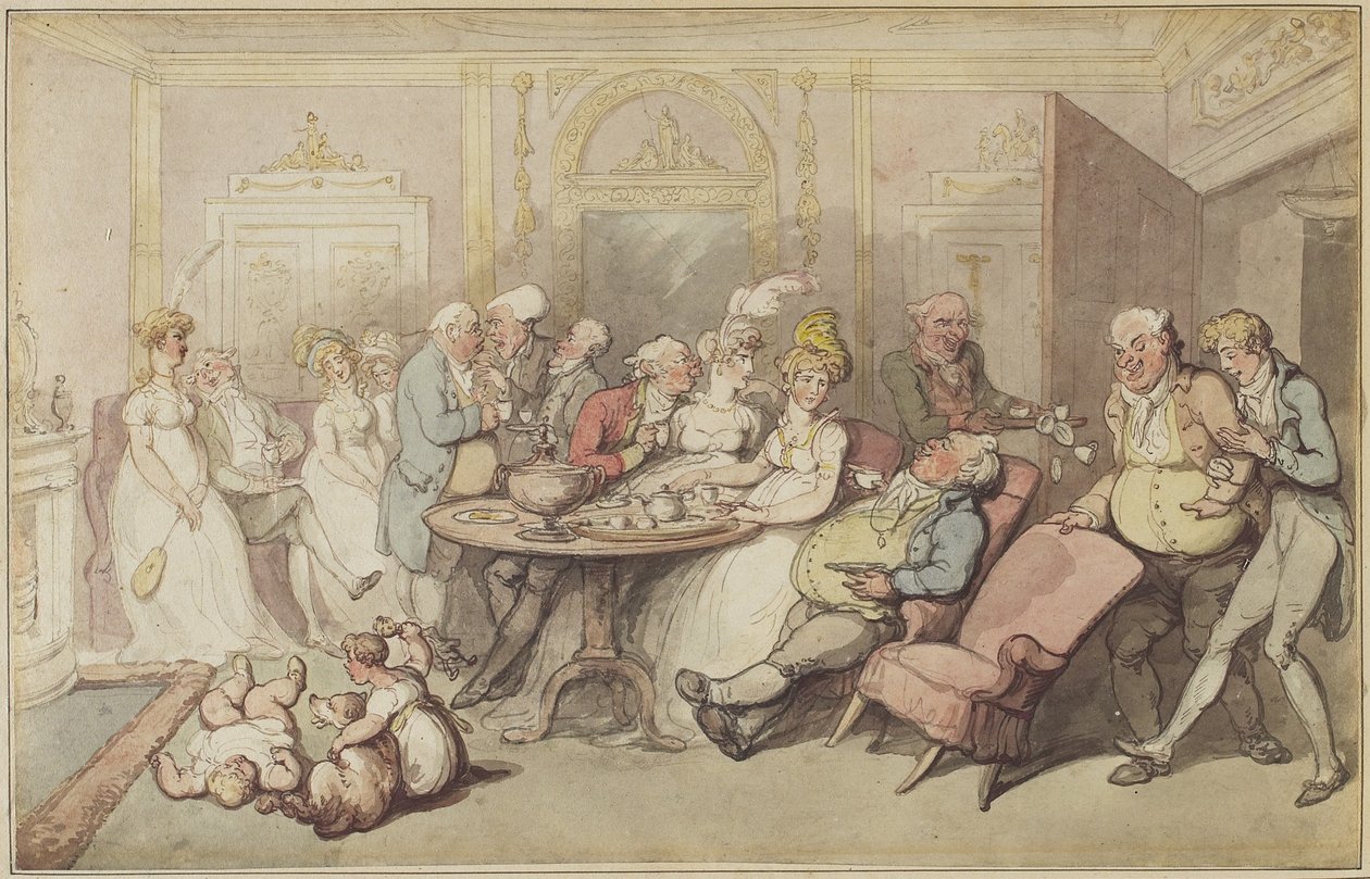 بعد العشاء ، c 1805 (القلم والبني ، الزنجفر والحبر الرمادي ، ومرحاض على الجرافيت على ورق منسوج على الحامل الأصلي مع حدود مرسومة يدويًا) بواسطة توماس رولاندسون