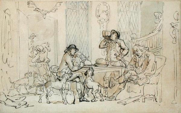 الإفطار قبل الصيد ، c.1785-90 (قلم وحبر مع طلاء بني وأزرق على ورق) بواسطة توماس رولاندسون
