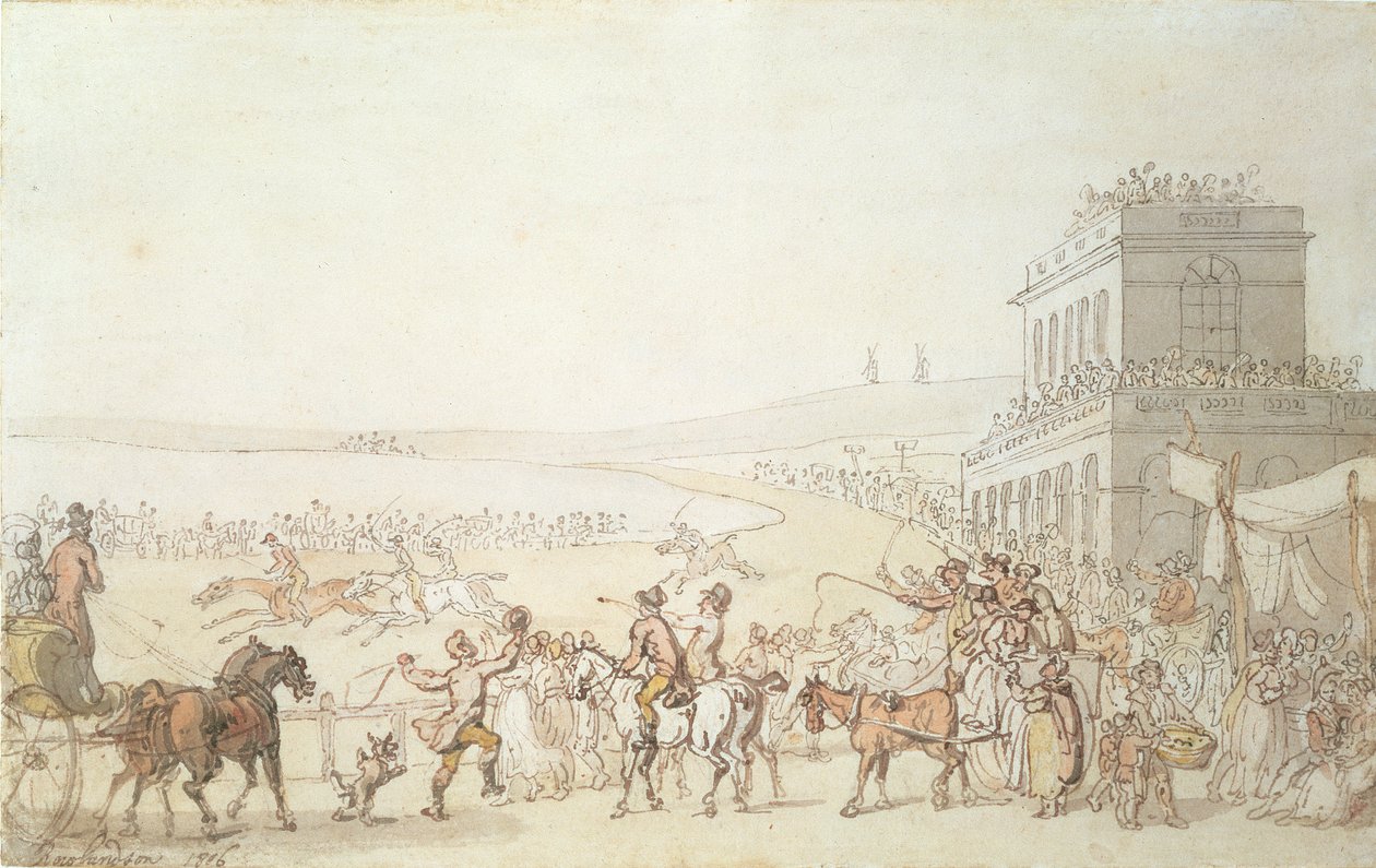برايتون سباقات ، 1816 (قلم ، مرحاض وقلم رصاص على ورق) بواسطة توماس رولاندسون