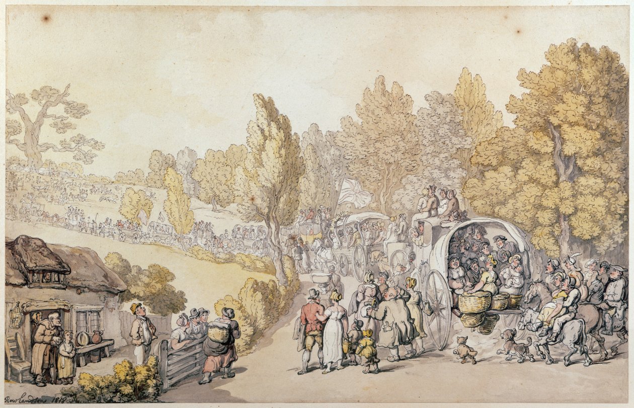 رسم كاريكاتوري يصور قوم البلد يغادر إلى البلدة ، 1818 (نقش يدوي) بواسطة توماس رولاندسون
