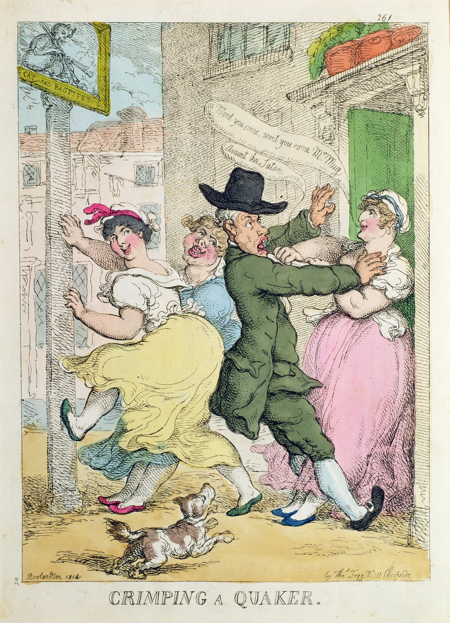 "العقص كويكر" من مجلة Tegg&39;s Caricatures ، المجلد الرابع ، 1814 بواسطة توماس رولاندسون