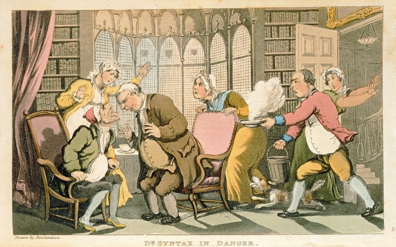 دكتور النحو في خطر ، من "جولة د. البناء في البحث عن الصور" ، بقلم ويليام كومب ، نشر عام 1812 (أكواتنت) بواسطة توماس رولاندسون