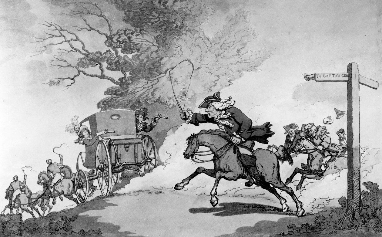 المودة الشهية ، أو رحلة إلى Gretna Green ، 1780s (litho) بواسطة توماس رولاندسون