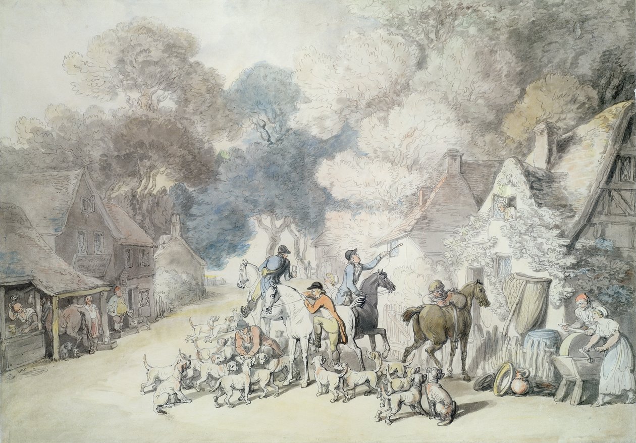 الخروج في الصباح ، مشهد في غابة وندسور ، c.1801 (قلم و wc على ورق) بواسطة توماس رولاندسون