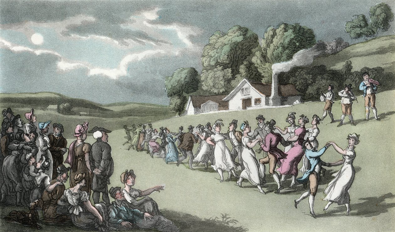 الرقص ، رسم توضيحي من "نائب ويكفيلد" بقلم أوليفر غولدسميث ، حانة. أكرمان ، 1817 (ألوان مائية يدوية) بواسطة توماس رولاندسون