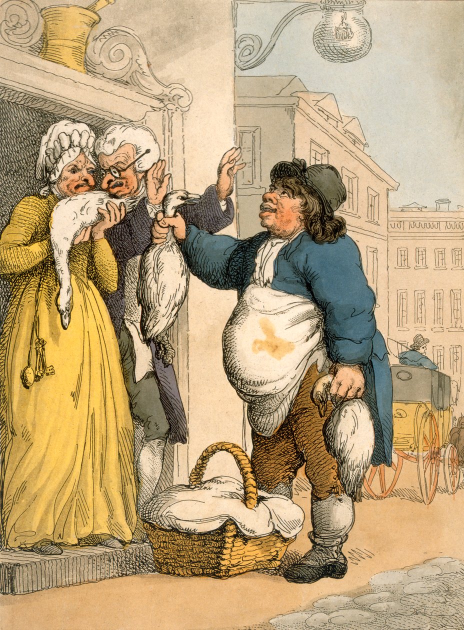 بائع الأوزان ، اللوحة رقم 2 من "صرخات لندن" لأكرمان ، 1799 (ألوان مائية) بواسطة توماس رولاندسون