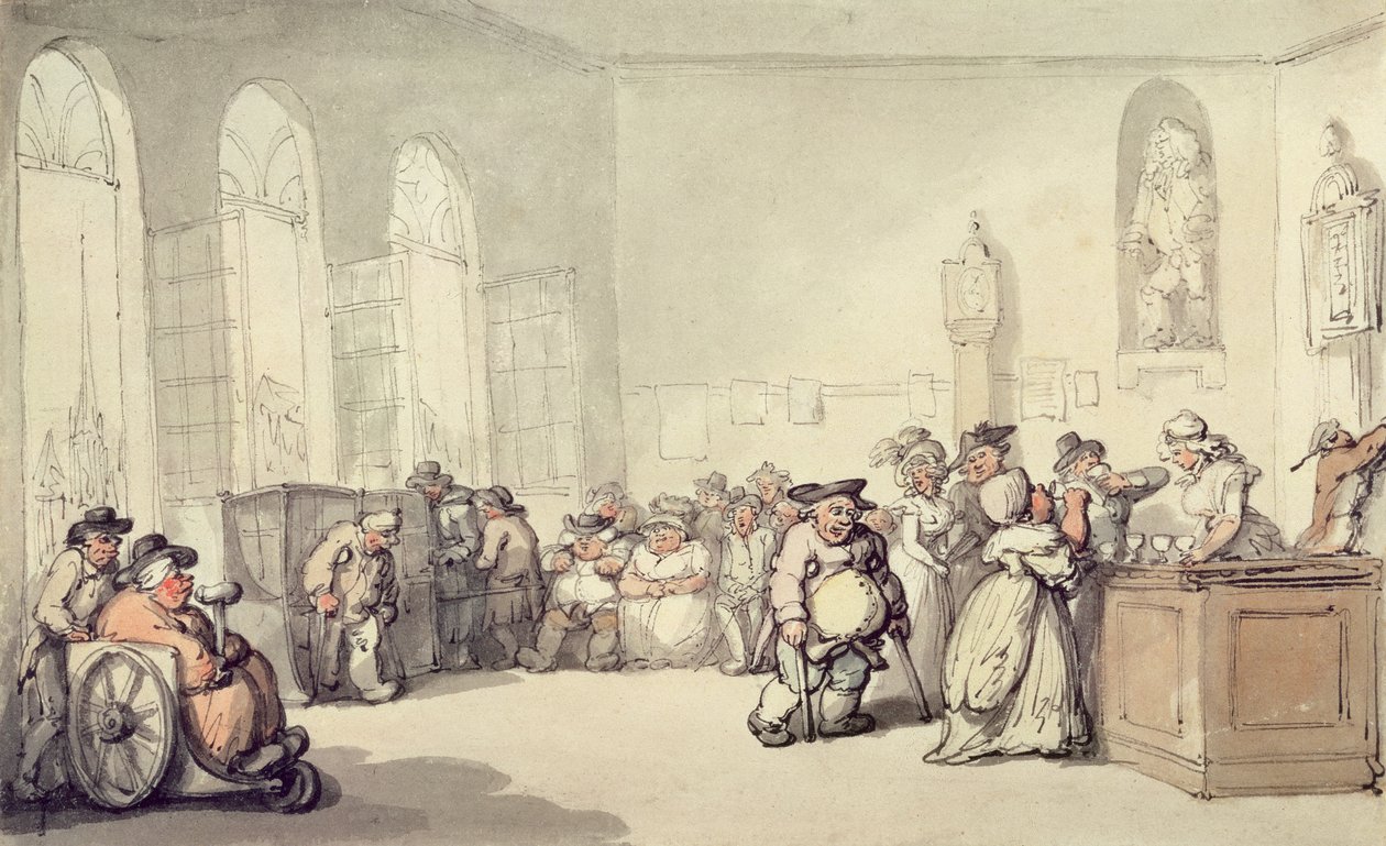 غرفة المضخة ، من &39;Scenes at Bath&39; ، c.1795 (مرحاض وقلم وحبر على ورق) بواسطة توماس رولاندسون