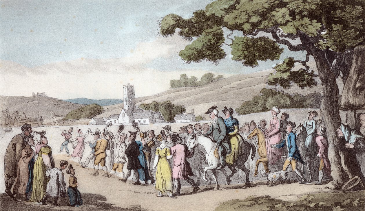 الترحيب ، التوضيح من "نائب ويكفيلد" بقلم أوليفر جولدسميث ، الحانة. أكرمان ، 1817 (ألوان مائية يدوية) بواسطة توماس رولاندسون