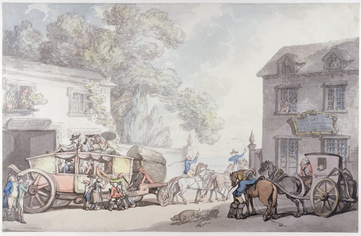 السفر في فرنسا ، c.1790 (قلم وحبر مع مرحاض على ورق) بواسطة توماس رولاندسون