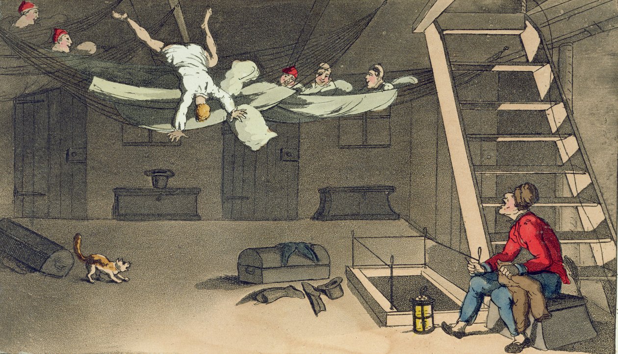 تسليم - ومرة أخرى ، لوحة من "مغامرات جوني نيوميك في البحرية" بقلم جون ميتفورد (1782-1831) نقشها دبليو ريد ، 1818 بواسطة توماس رولاندسون