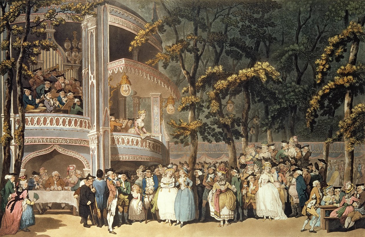 حدائق فوكسهول من "صورة لندن الصغيرة" لأكرمان ، 1809 (قلم وحبر على ألوان مائية) بواسطة توماس رولاندسون