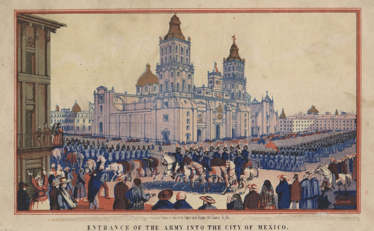 دخول الجيش إلى مدينة المكسيك ، 1848 (chromolitho) بواسطة توماس س واجنر