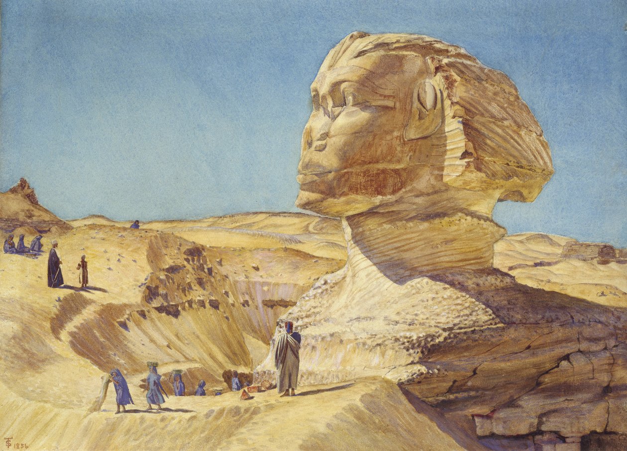 أبو الهول في أهرامات الجيزة ، 1854 (ألوان مائية على ورق) بواسطة توماس سيدون
