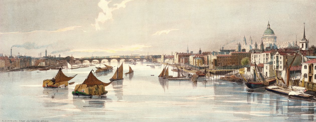 بلاكفرايرز ، من جسر ساوثوارك ، من "لندن كما هي" ، محفورة وحانة. للفنان ، 1842 بواسطة توماس شوتر بويز