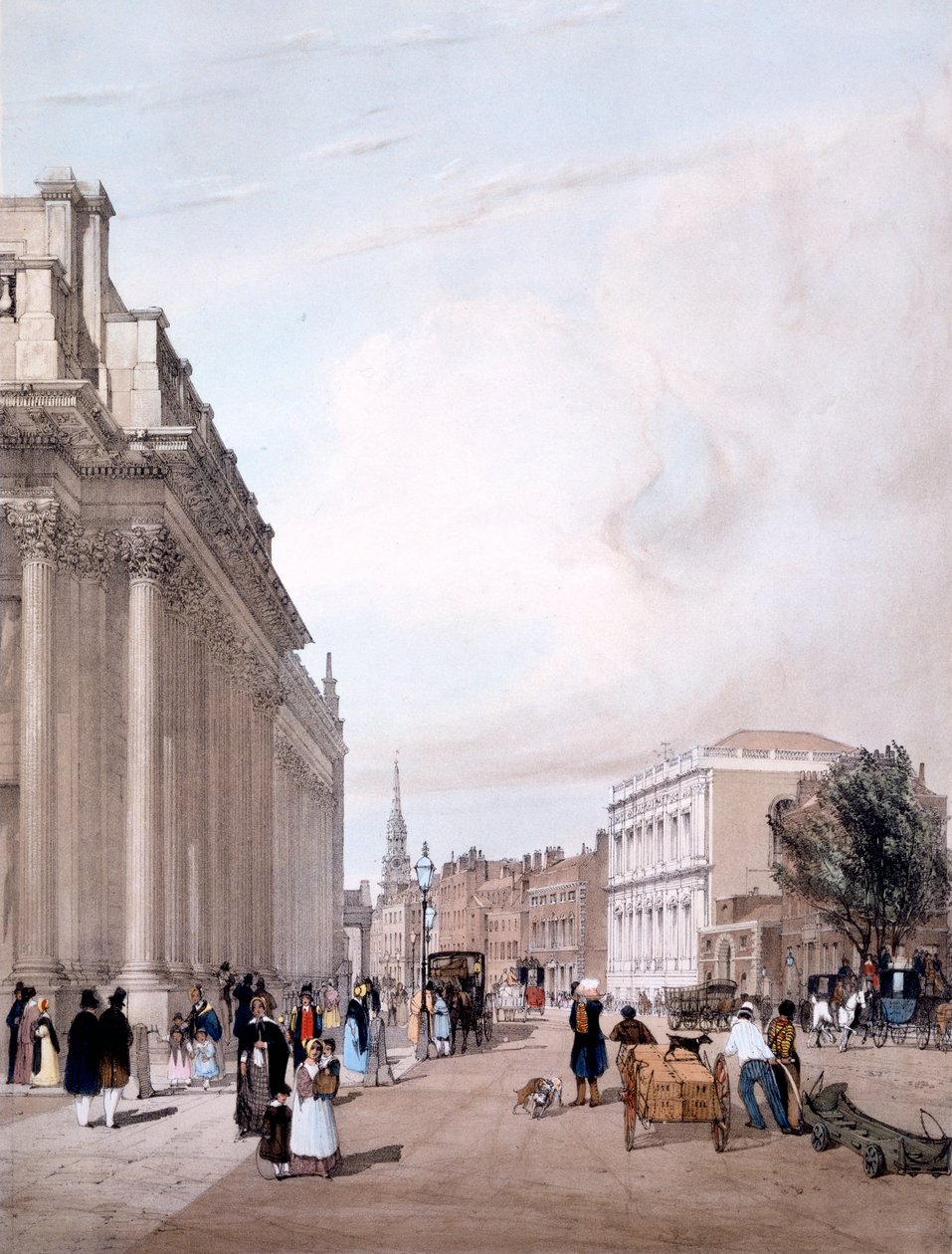 مجلس التجارة ، وايتهول ، من داونينج ستريت ، من "لندن كما أنها مرسومة من الطبيعة" ، 1842 بواسطة توماس شوتر بويز