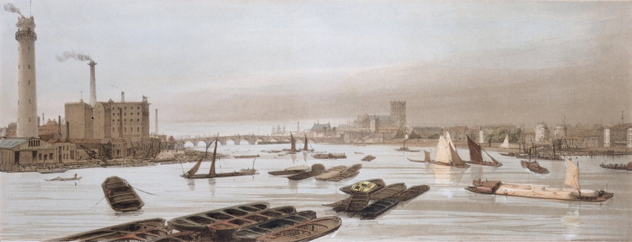وستمنستر من جسر واترلو ، يضم برج شوت ، من "لندن كما هي" ، نقش ونشره الفنان ، 1842 (انظر 14208) بواسطة توماس شوتر بويز