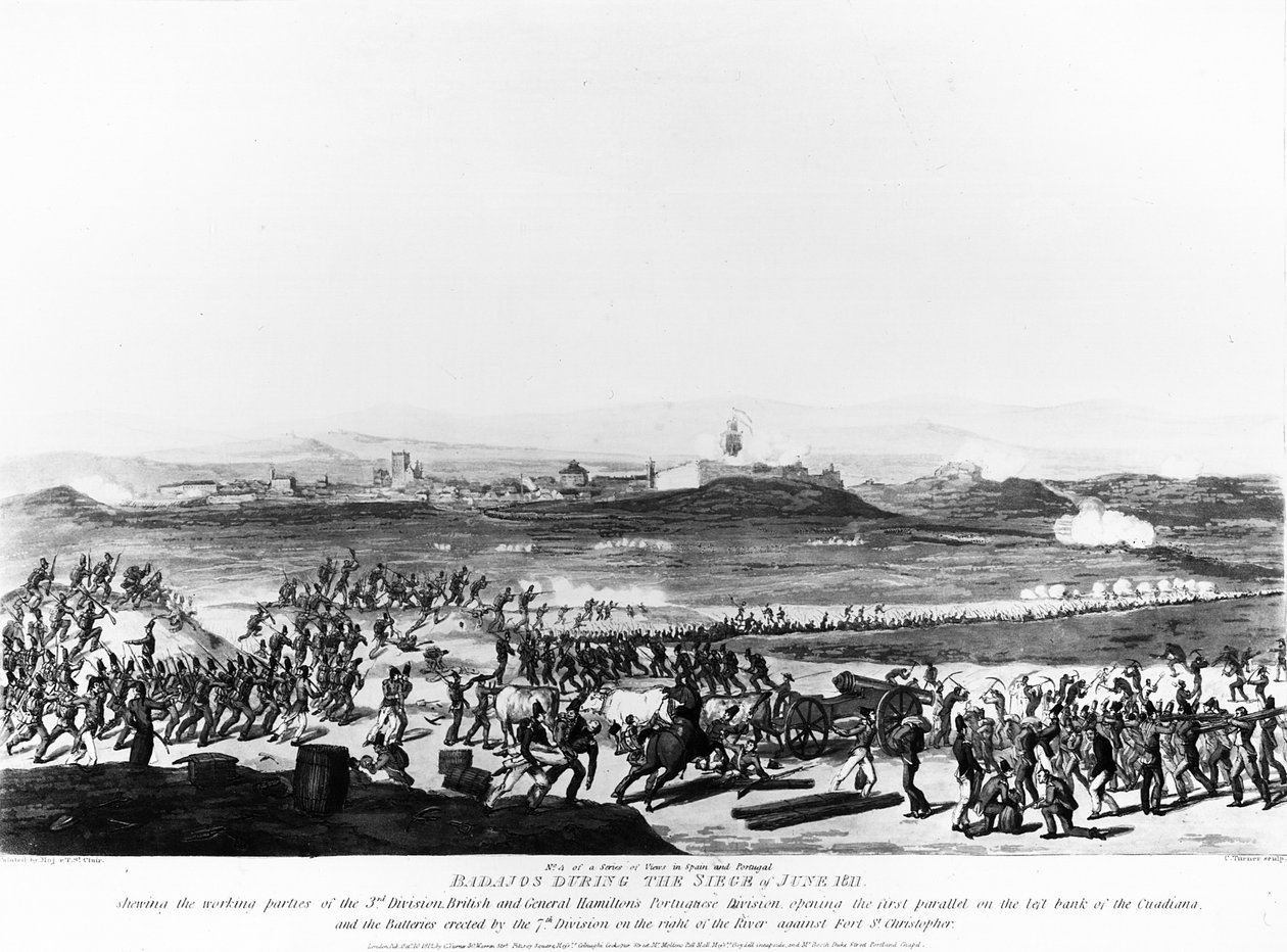 Badajos خلال حصار يونيو 1811 ، نقشها تشارلز تورنر ، 1812 بواسطة توماس ستونتون سانت كلير