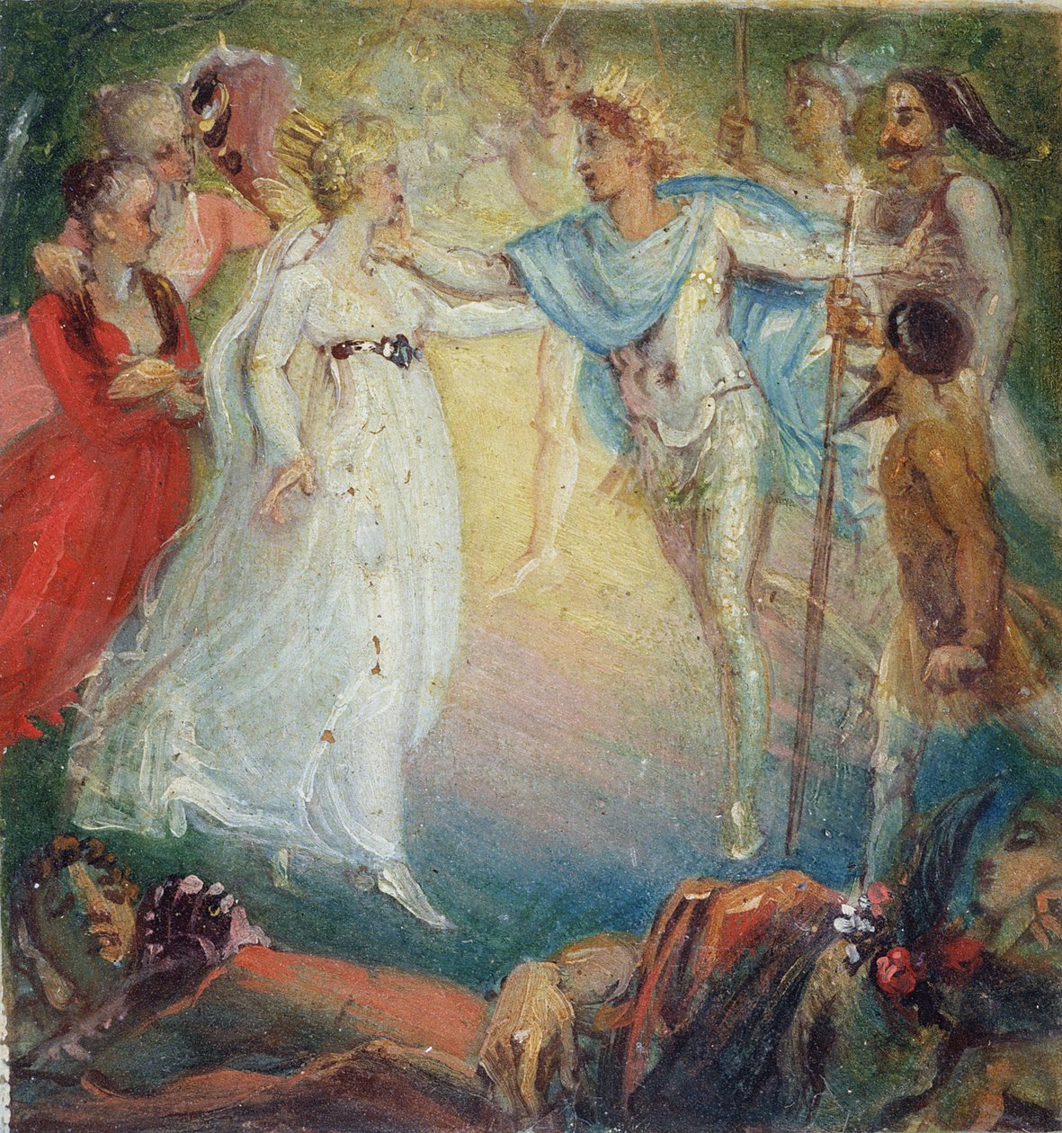 أوبرون وتيتانيا من "حلم ليلة منتصف الصيف" بقلم ويليام شكسبير (1564-1616) 1806 (زيت على ورق مثبت على متن) بواسطة توماس ستوثارد