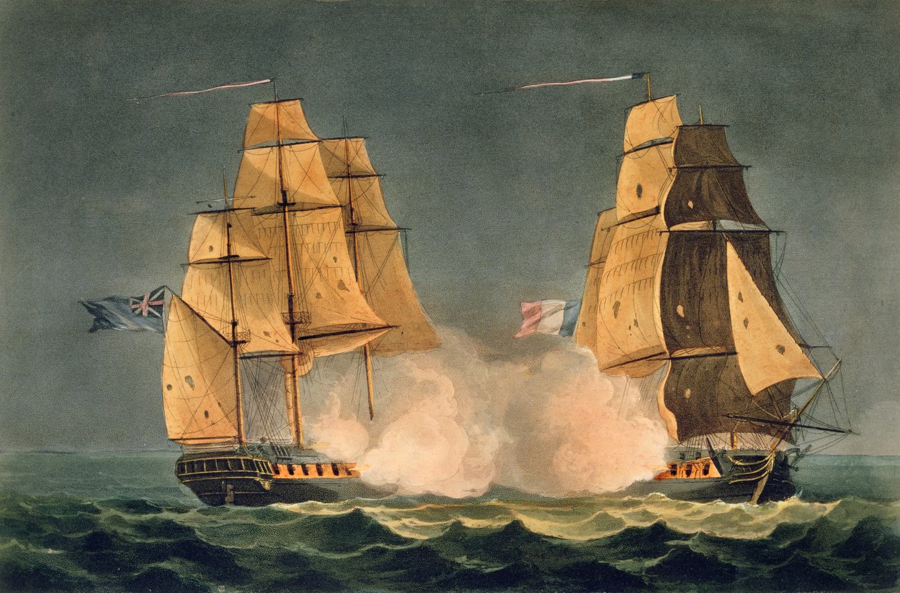 The Capture of La Nereide ، 21 ديسمبر 1797 ، منقوش بواسطة Thomas Sutherland لـ J. Jenkins&39;s Naval Achievements ، 1816 (نقش الألوان) بواسطة توماس ويتكومب