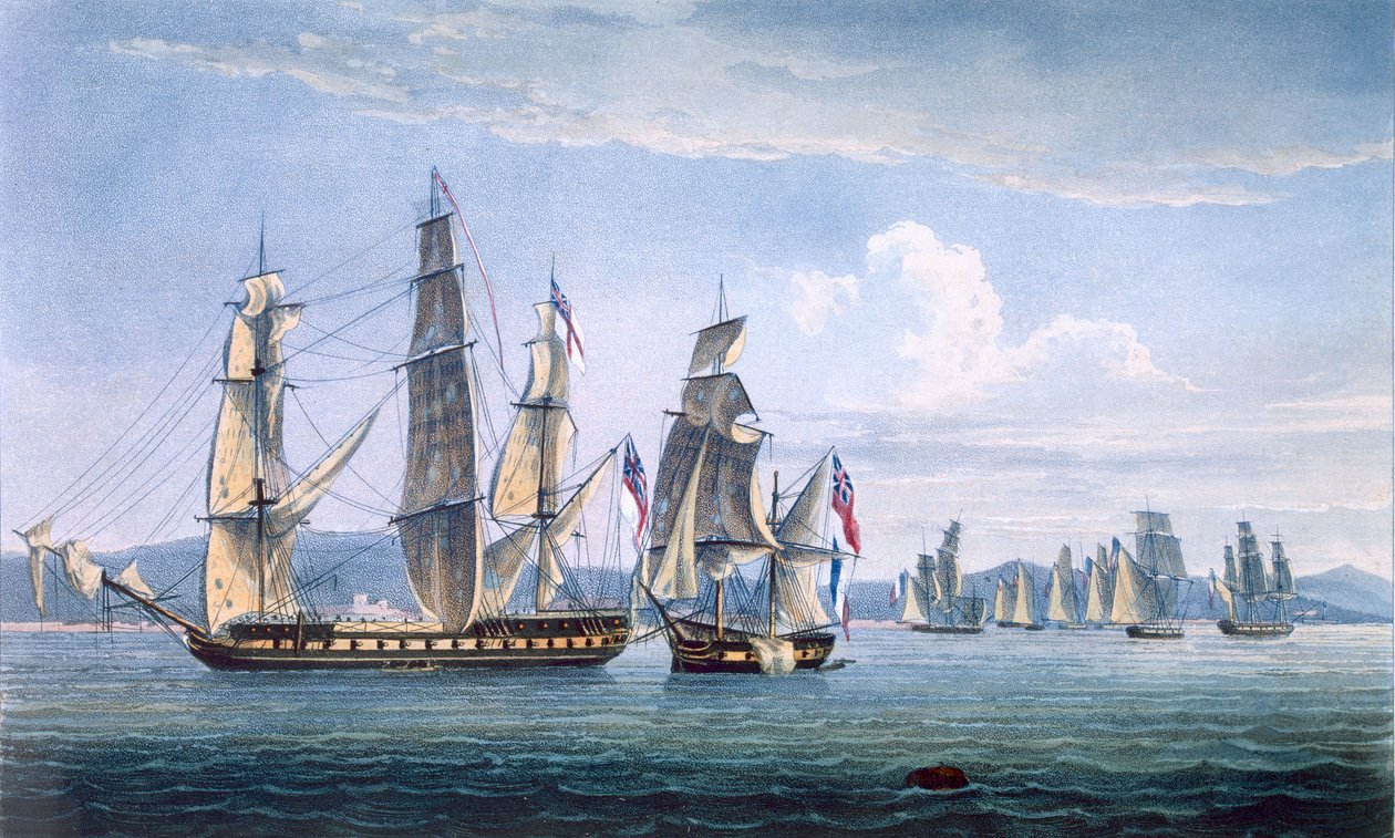 الاستيلاء على Le Sparviere في 3 مايو 1810 ، منقوش بواسطة T. Sutherland من أجل "التسلسل الزمني البحري لبريطانيا العظمى" بقلم ج. رالف ، نُشر عام 1820 بواسطة توماس ويتكومب