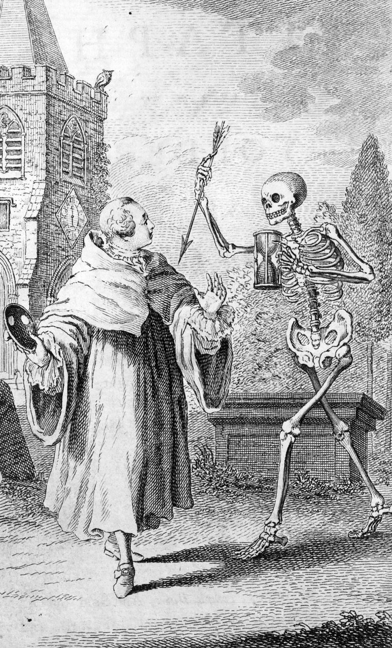 صورة في الواجهة الأمامية لـ "Select Epitaphs" بقلم ويليام تولديرفي ، نقشها لويس فيليب بيوتارد (fl.1738-63) ، طبع عام 1755 بواسطة توماس وورليدج