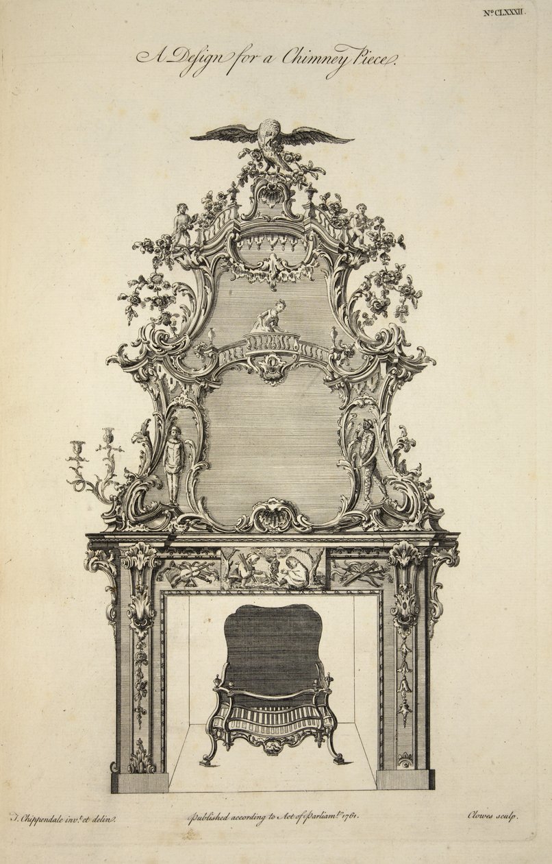 تصميم لقطعة المدخنة ، حانة. 1761 بواسطة توماس بعد Chippendale