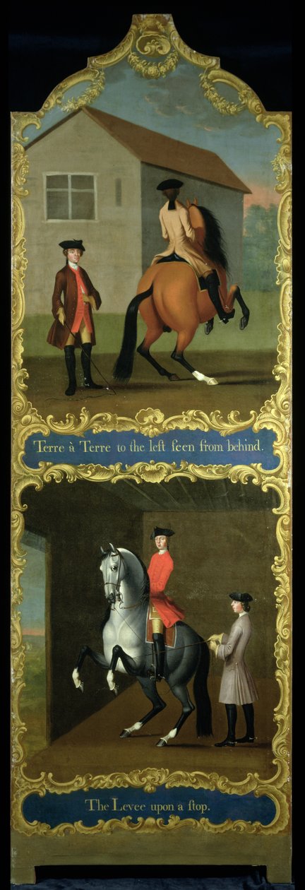 "Terre a Terre to the Left Seen from Behind" (أعلى) و "Levee at a Stop" (أسفل) ، ج .1750 بواسطة توماس ، من Pall Mall Butler