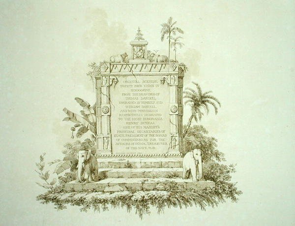 واجهة كتاب "المشهد الشرقي: أربعة وعشرون منظرًا في الهندوستان" ، نقشها توماس (1749-1840) وويليام (1769-1837) دانييل بواسطة توماس (بعد) دانييل