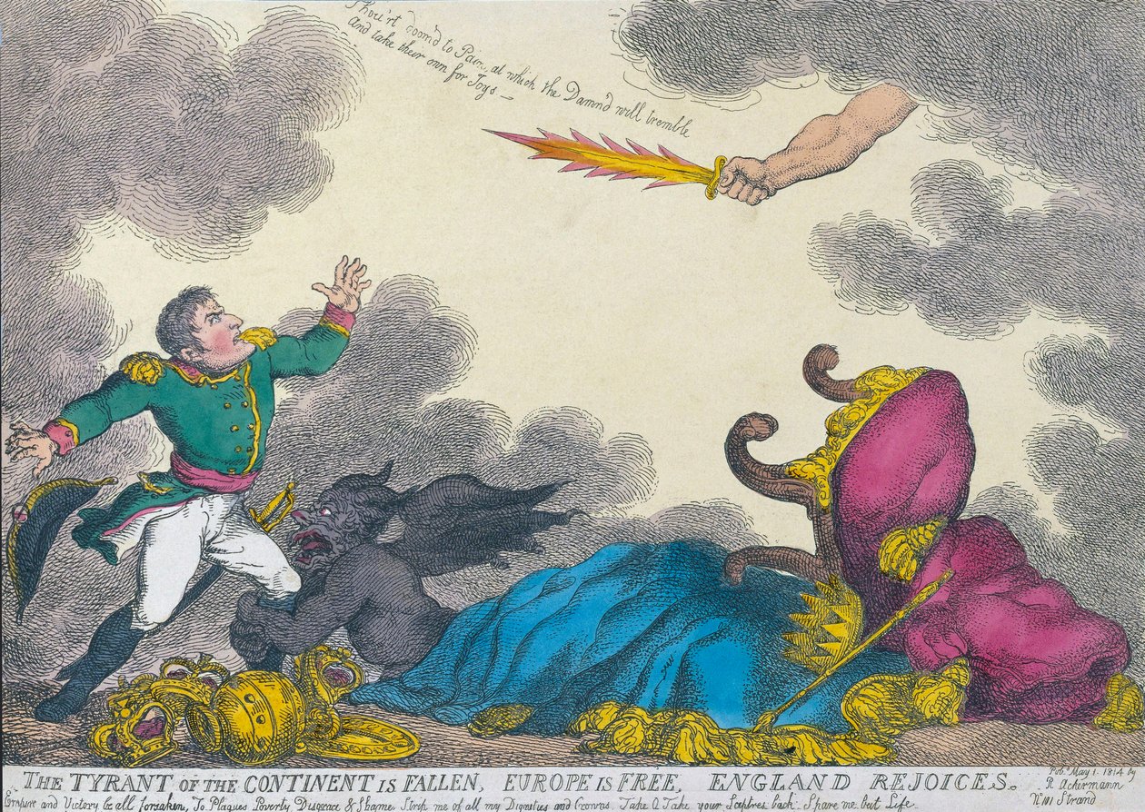 رسم كاريكاتوري يحتفل بتنازل نابليون عام 1814 بواسطة توماس (بعد) رولاندسون