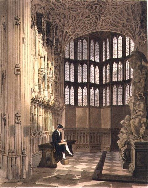 Henry the Seventh Chapel ، اللوحة R من "Westminster Abbey" ، نقشها J. Bluck (fl.1791-1831) pub. بواسطة رودولف أكرمان (1764-1834) 1812 (أكواتينت) بواسطة توماس (بعد) أوينز