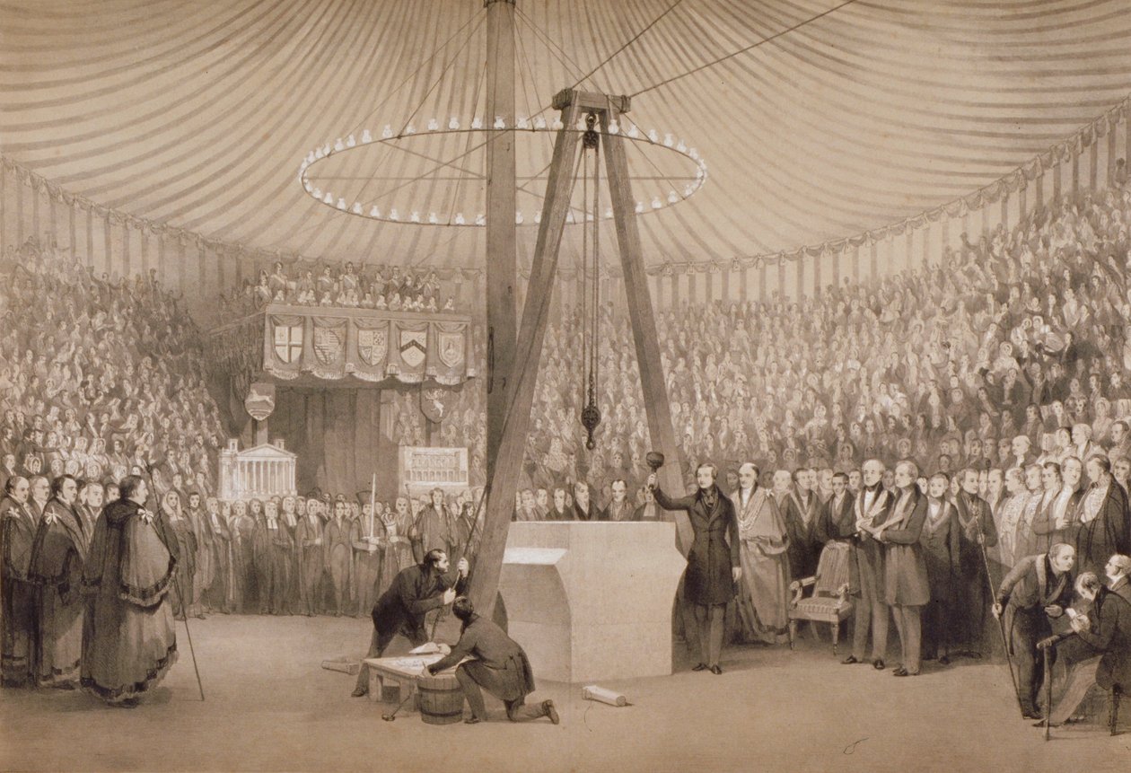 الأمير ألبرت يضع الحجر الأول للبورصة الملكية الجديدة ، لندن ، 17 يناير 1842 بواسطة توماس ألوم