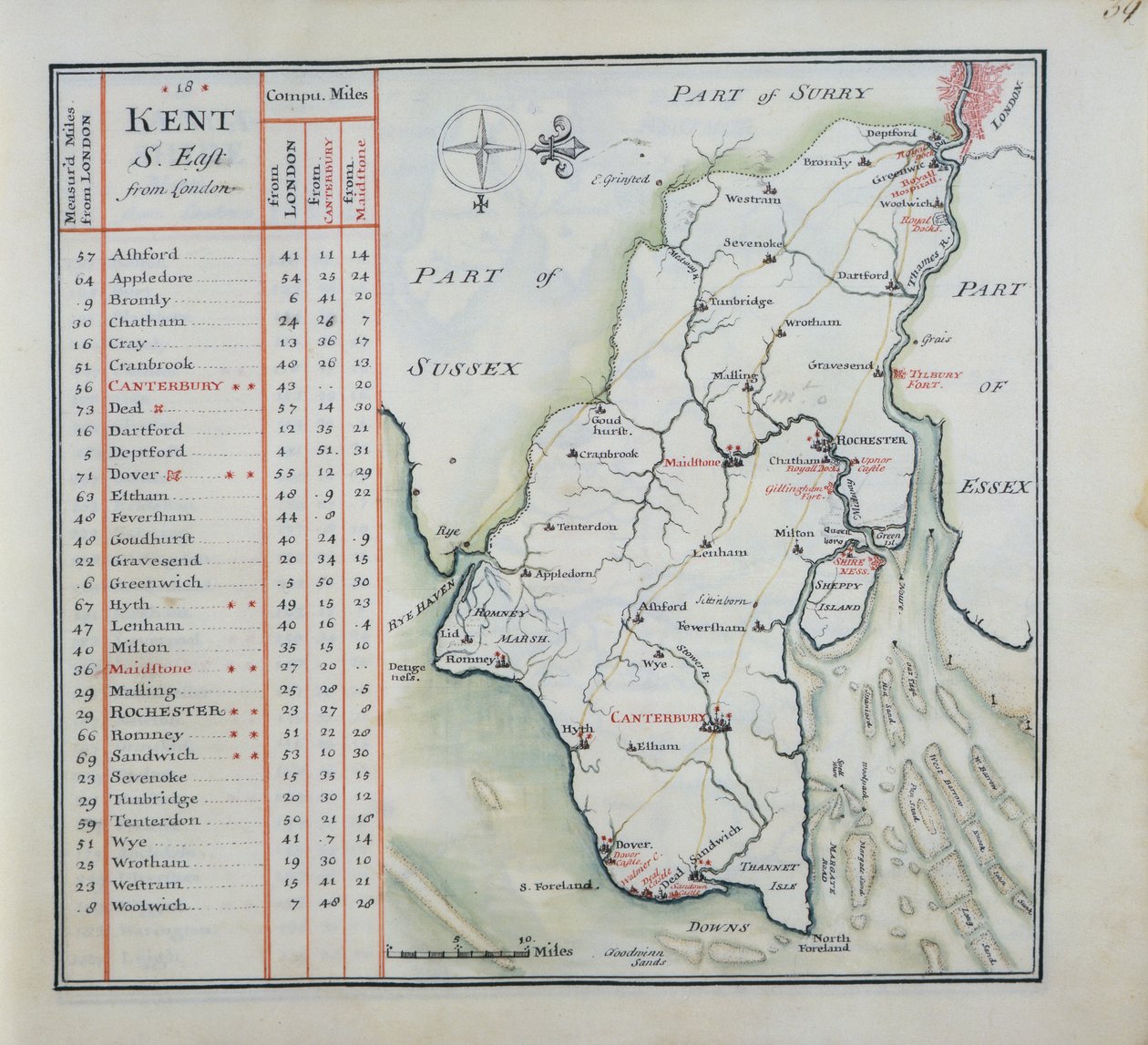 كينت ، اللوحة 39 و ، من مجموعة كاملة من خرائط إنجلترا وويلز بشكل عام ... ، 1724 (قلم وحبر ومرحاض على ورق) بواسطة توماس Badeslade