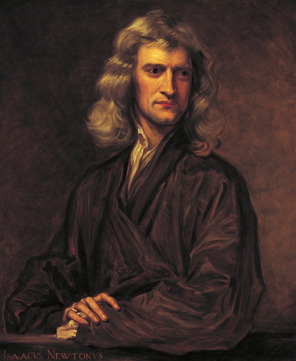 Portrait of Isaac Newton, after the original by Sir Godfrey Kneller of 1689 بواسطة توماس بارلو