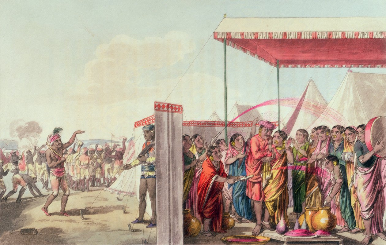 العزف على هوهلي ، من "مخيم المحراتة" ، 5 أبريل 1813 (نقش ملون) بواسطة توماس باكستر