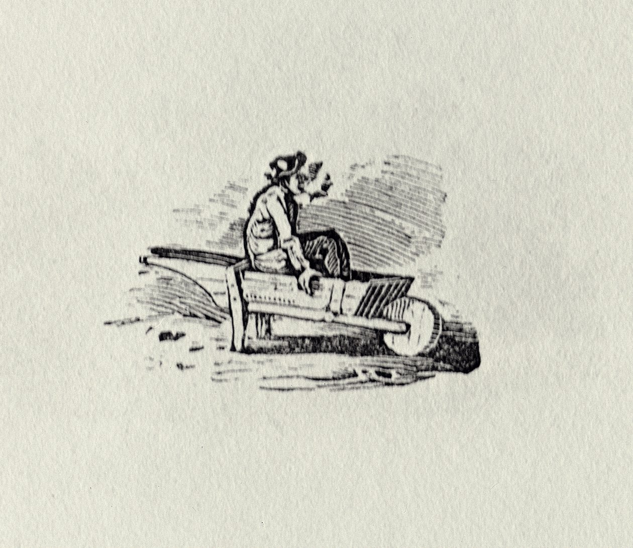 رجل في عربة يدوية من مجلة "تاريخ الطيور البريطانية ورباعية الأضلاع" 1815 (نقش وزن الجسم) بواسطة توماس بيويك