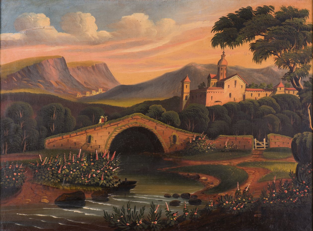 المشهد الإيطالي مع الجسر ، 1840-1860 بواسطة توماس تشامبرز