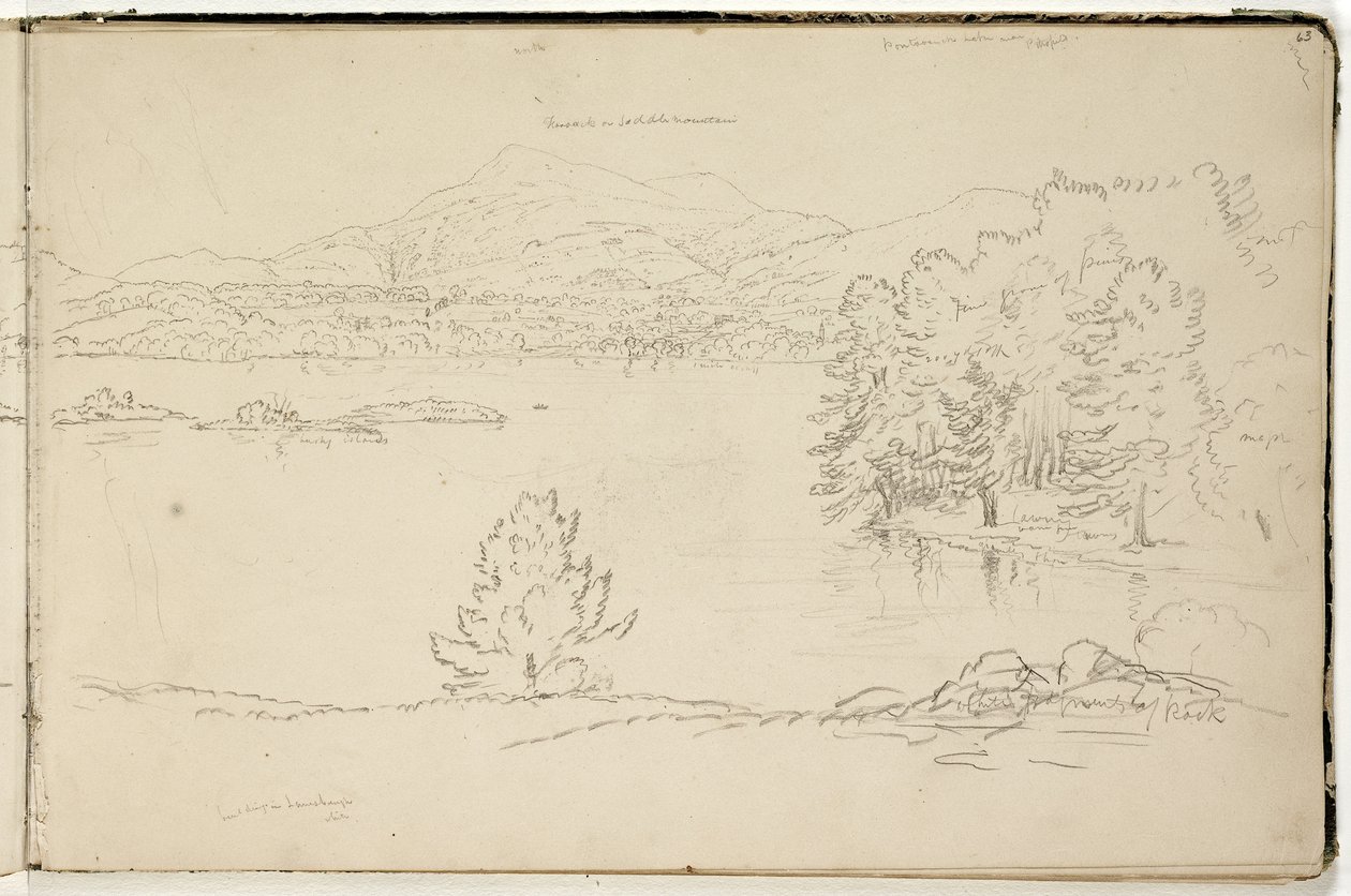 Hoosick أو Saddle Mountain and Lake بالقرب Pittsfield ، c.1832 (قلم رصاص من الجرافيت على ورق منسوج من البيض) (انظر أيضًا 3525969) بواسطة توماس كول