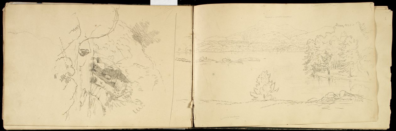 Hoosick أو Saddle Mountain and Lake بالقرب Pittsfield ، c.1832 (قلم رصاص من الجرافيت على ورق منسوج من البيض) (انظر أيضًا 3514873) بواسطة توماس كول
