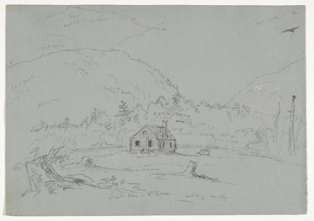 منزل في جبل الصحراء ، c.1844 (ارتفاع الجرافيت مع تلوين أبيض على ورق) بواسطة توماس كول