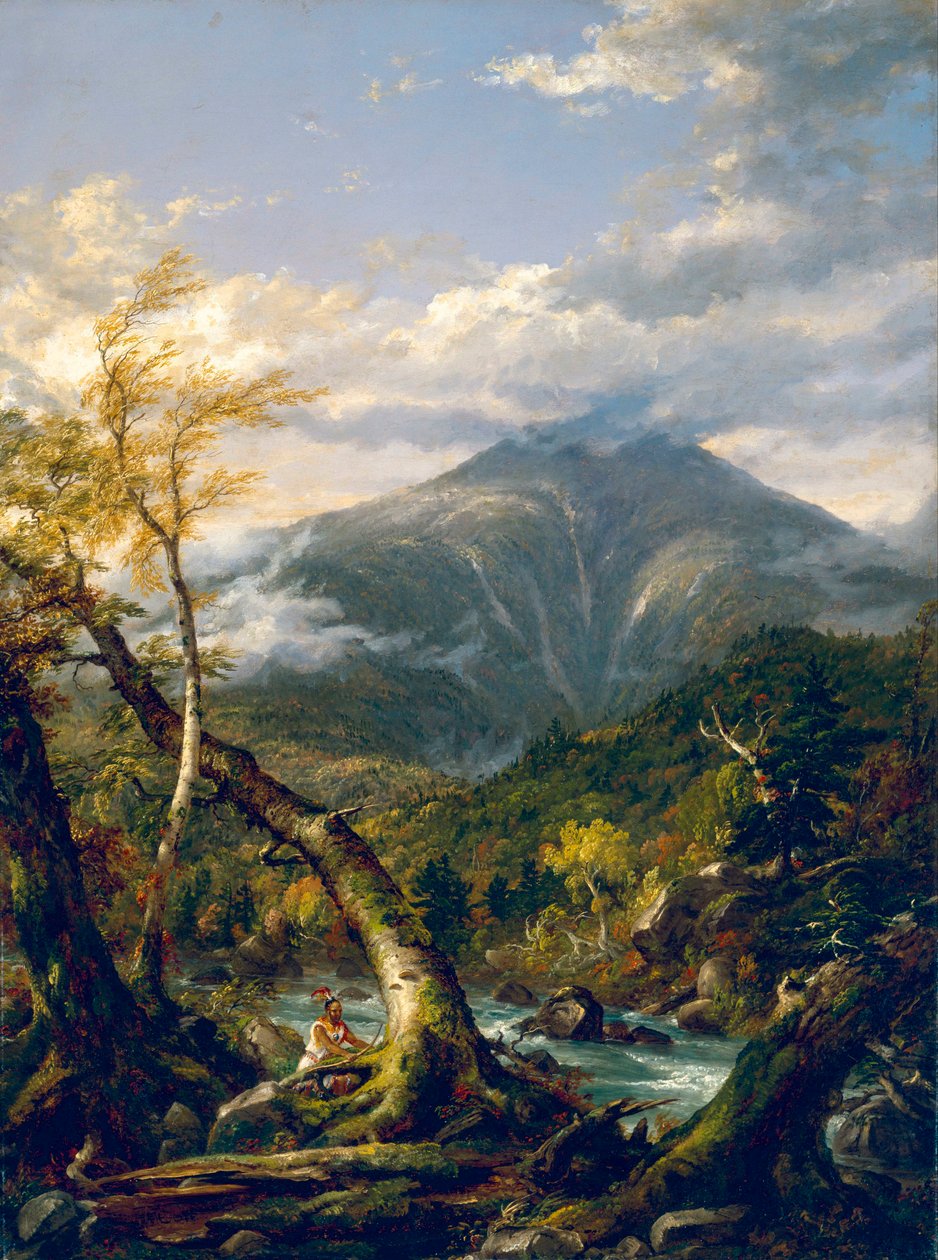 "الممر الهندي" "منظر طبيعي لسيل مع أميركي هندي - رسم لتوماس كول (1801-1848) - 1847 - ألوان زيتية على قماش بحجم 101 × 75 سم متحف الفنون الجميلة ، هيوستن بواسطة توماس كول
