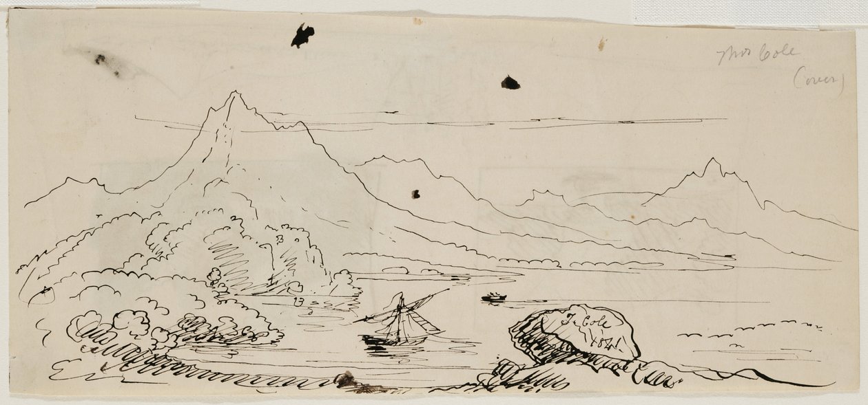 رسم مناظر طبيعية ، 1841 (قلم وحبر أسود على ورق كريمي منسوج) بواسطة توماس كول