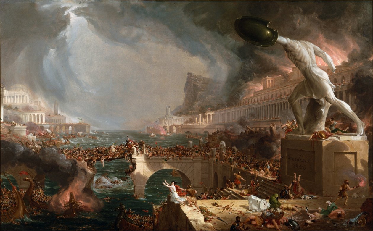 Sac de Rome (455) - Le Destin des empires - Destruction - par Thomas Cole - 1836- New York Historical Society - (Rome، Roman Empire، Gaiseric، Genseric، Migration Period، Barbarian Invasions، Vandals، Fall of Western Roman Empire، Fall روما ، كيس روم بواسطة توماس كول