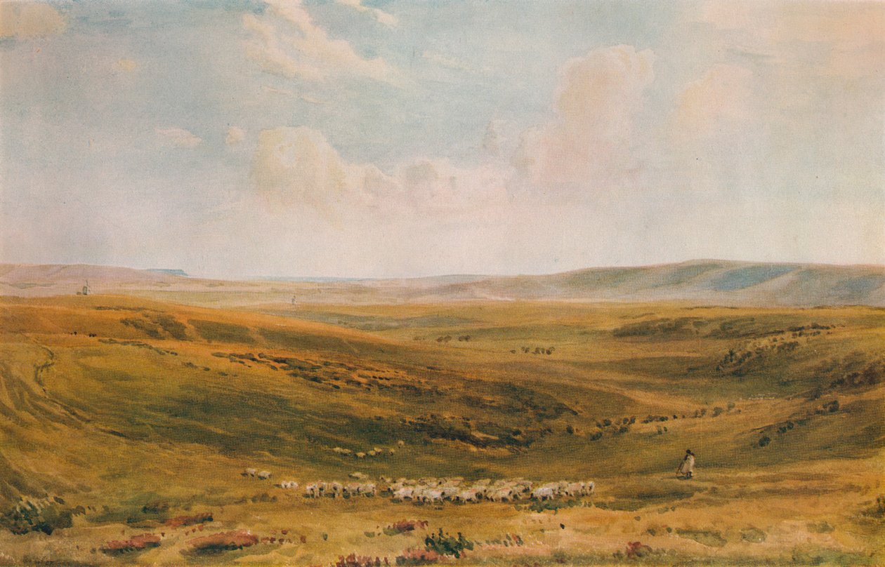 The Downs بالقرب من Lewes Seaford Cliff في المسافة ، c1887 بواسطة توماس كولير